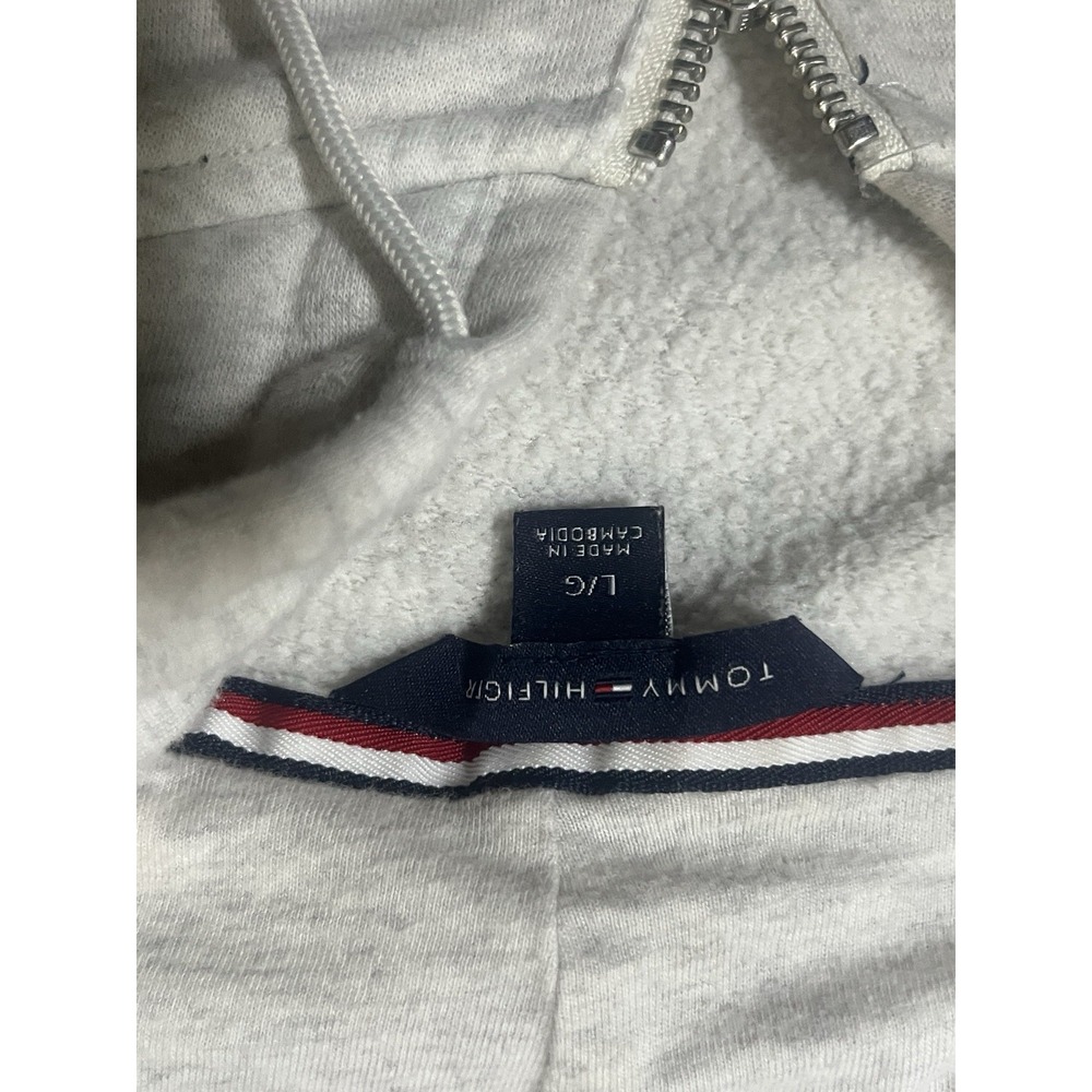 Tommy Hilfiger Jeans Crop Full Zip Hoodie Women L  TG XG Grey Knit Long Sleeve - Picture 3 of 3